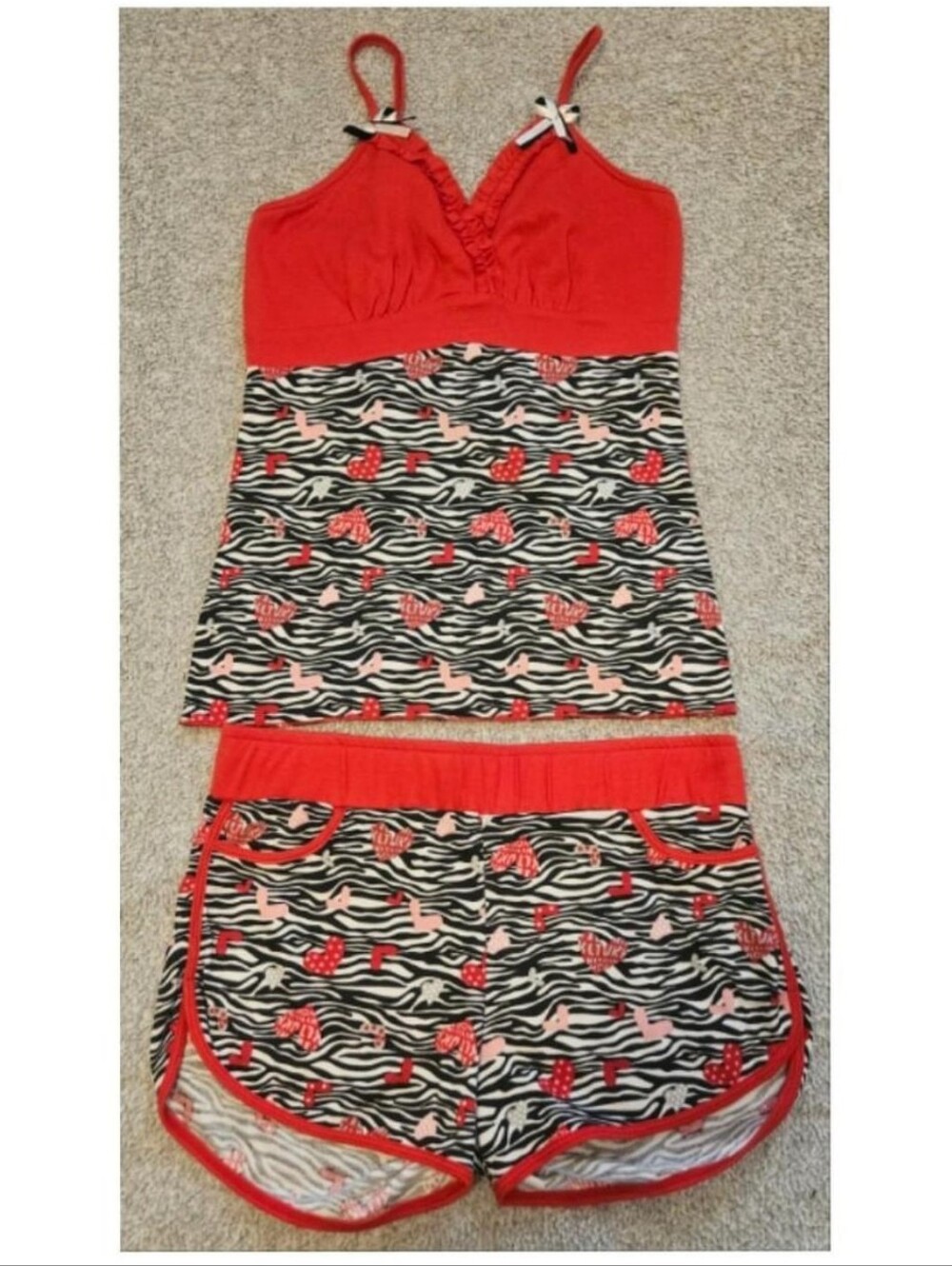 Red Zebra-Print Two-Piece Women's Shorts Set S